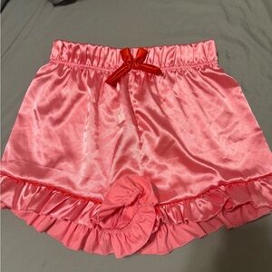 Rampage Coral Satin Ruffle Pajama Shorts